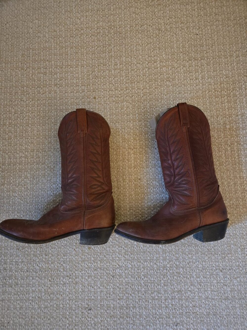 Vintage Nocona 7520 Brown Deertan Cowhide Leather Cowboy Boot